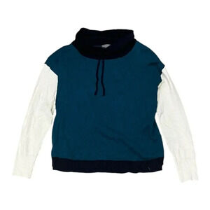 T by Talbots Teal Color Block Cowl Neck Pullover Sweater S